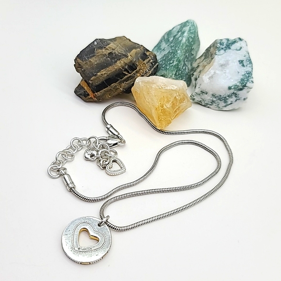 Brighton "DEJA VU" Heart Two-Tone Reversible Pendant w Cut-Out & Dots 💛 - Picture 7 of 11